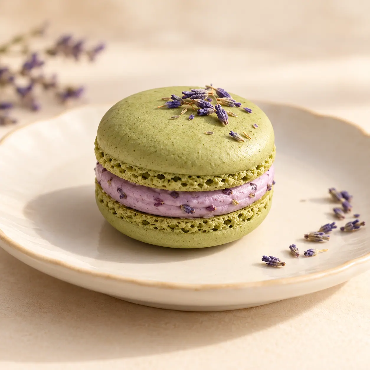 Matcha Lavender Macaron — AI illustration