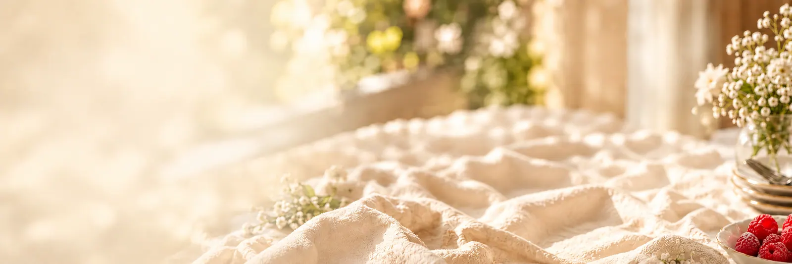 Warm sunlit bakery backdrop without a cake